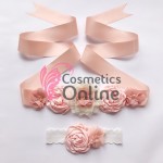 Brau din satin Hand Made Luxury BLT052DD Peach Antique cu cristale aplicate pentru rochie de ocazie + 1 Jartea